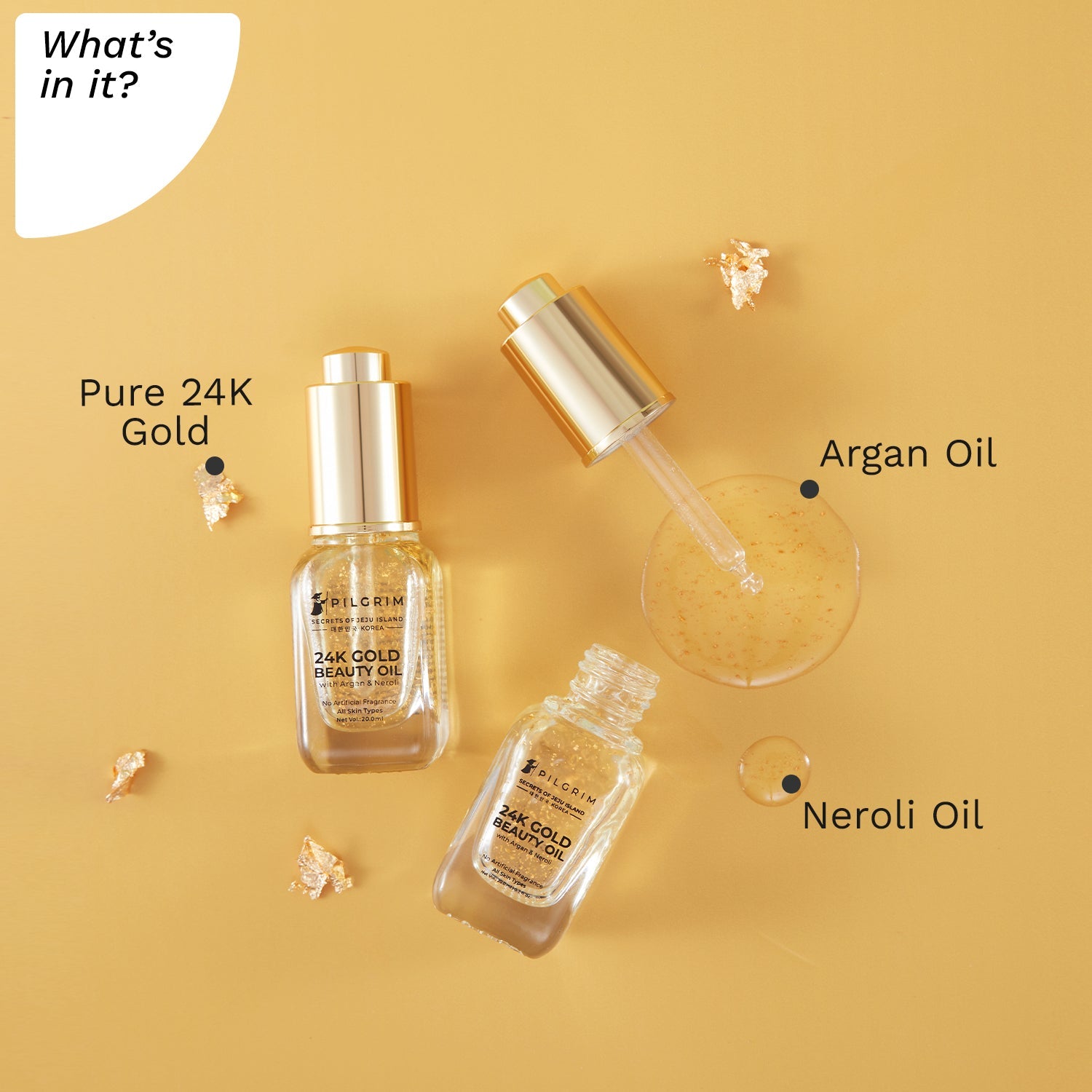 24K Gold Beauty Oil for glowing skin, deep nourishing, anti aging, make up primer | 24K Gold Oil for smooth & dewy finish 20 ml - What&