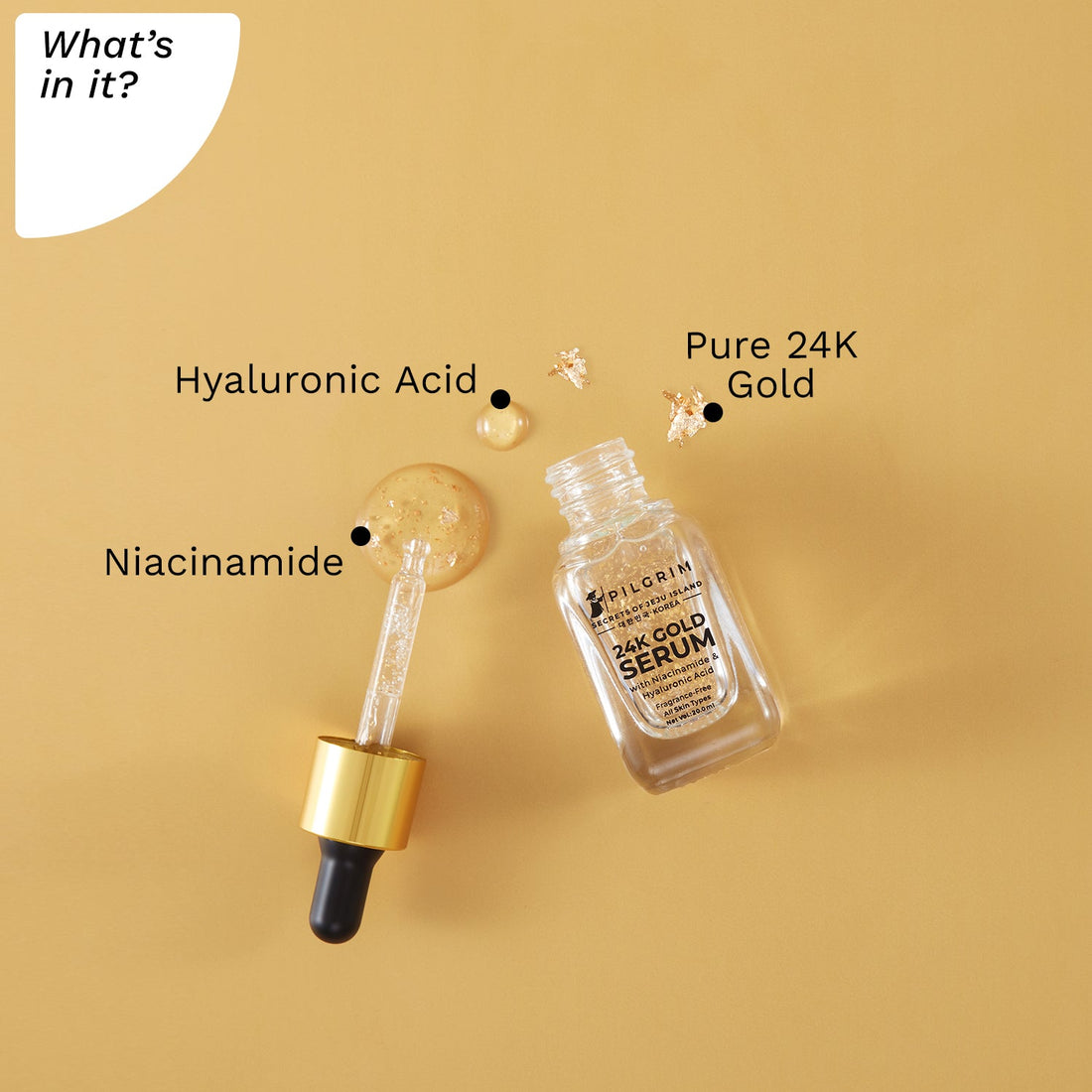 24K Gold Face Serum With Niacinamide & Hyaluronic Acid, Dewy Primer For Face Make-Up, 20ml - What&