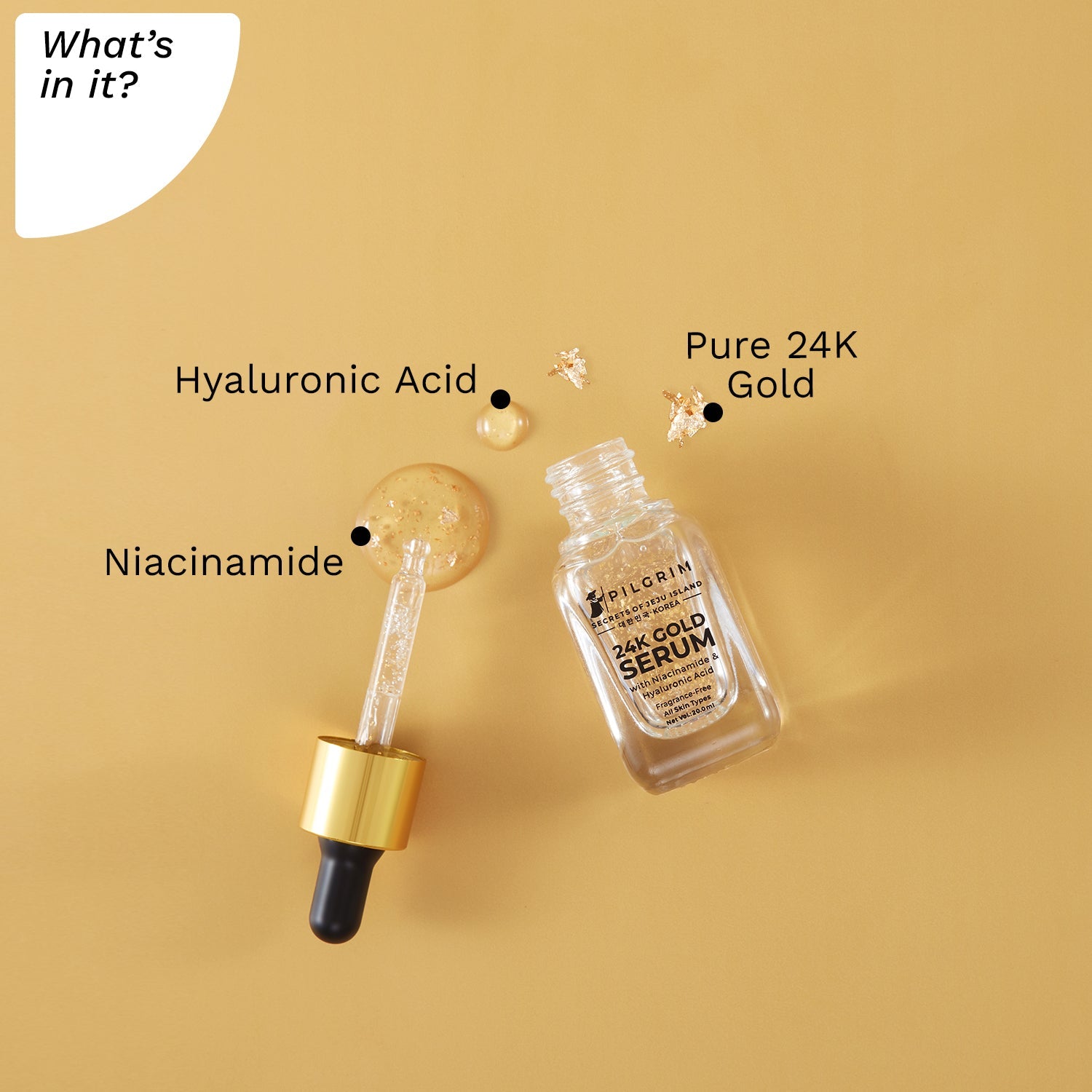 24K Gold Face Serum With Niacinamide & Hyaluronic Acid, Dewy Primer For Face Make-Up, 20ml - What&