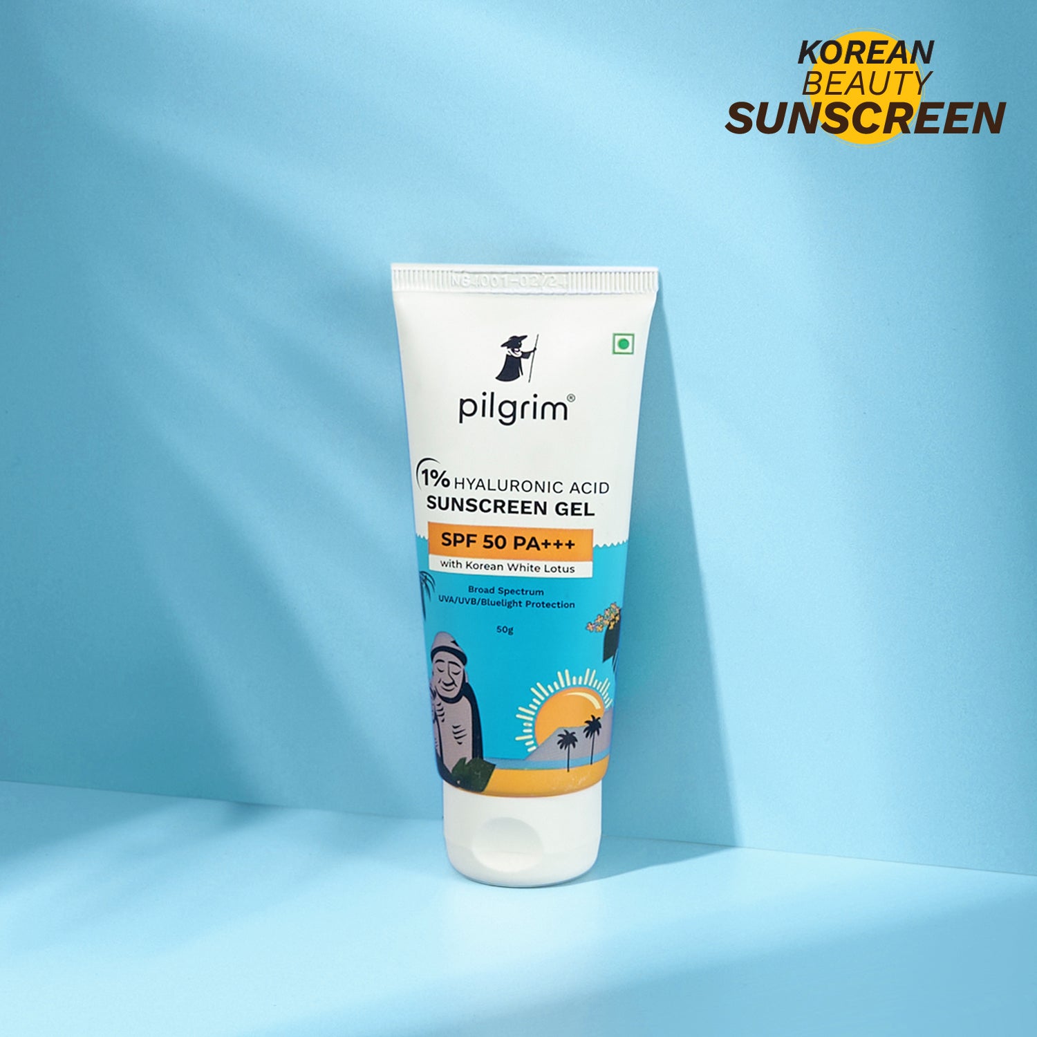 1% Hyaluronic Acid Sunscreen Gel | Sunscreen SPF 50 +++ for men and women with Korean White Lotus | Broad spectrum, Non-greasy, No white cast & Prevents Tanning 50 gm - Image