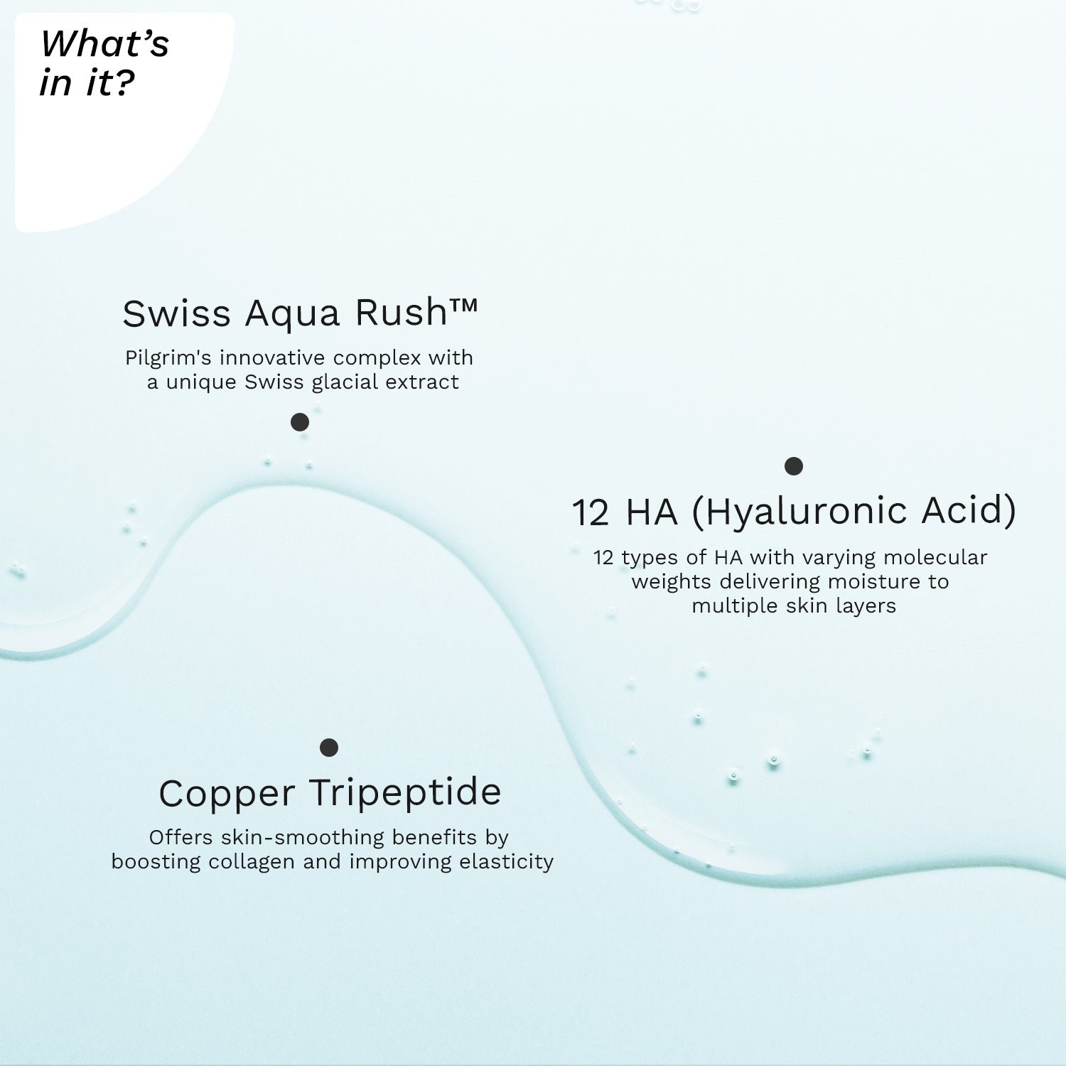 SWISS AQUA RUSH™ 12 HA SERUM WITH HYDRATION BURST BEADS, FOR LONG LASTING HYDRATION, MADE WITH POWERFUL HYDRATORS, 30ml- What&