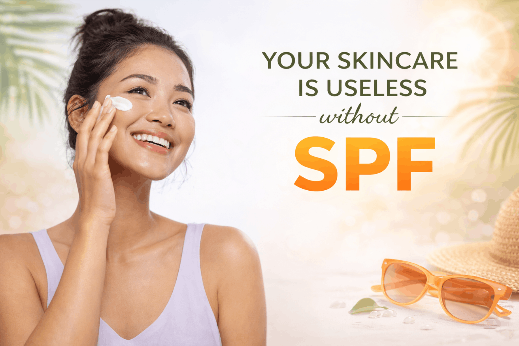 Woman applying sunscreen on her face, highlighting the importance of wearing SPF every day in a skincare routine