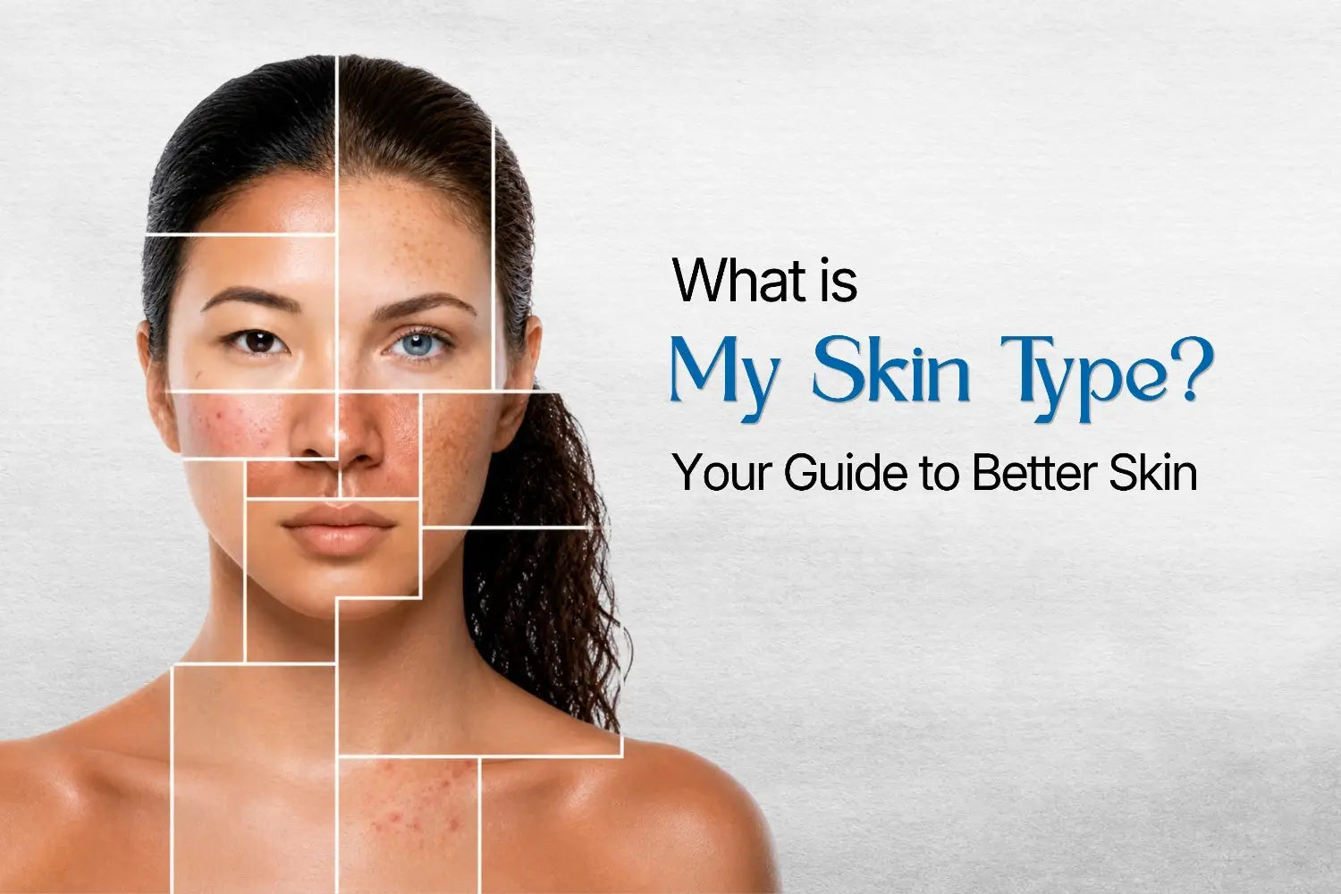 What is my skin type guide showing different skin concerns like acne, dryness, and texture on face