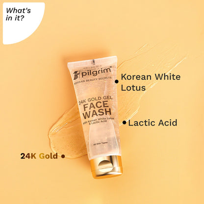  24k Gold Gel Facewash with Korean White Lotus &amp; Lactic Acid 80ml | Face wash for glowing skin | Reduce dark spot and improves skin texture | Removes dullness | For All Skin Types - What&